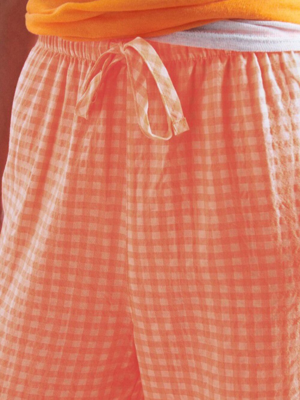 American Vintage Fluo Gingham Check Pants Neon Orange